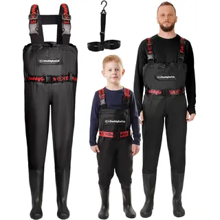 DaddyGoFish Wathose Für Kinder Und Erwachsene, Wathose Zum Angeln Und Jagen Mit Einer Tasche Und Einem Wathose-Aufhänger