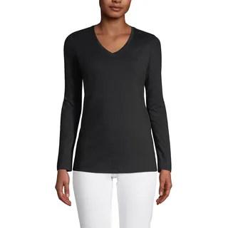 Lands' End Damen-T-Shirt aus Supima-Baumwolle, langärmelig, V-Ausschnitt, in Amerika gewachsen, Schwarz, XX-Large Mehr - XX-Large Mehr