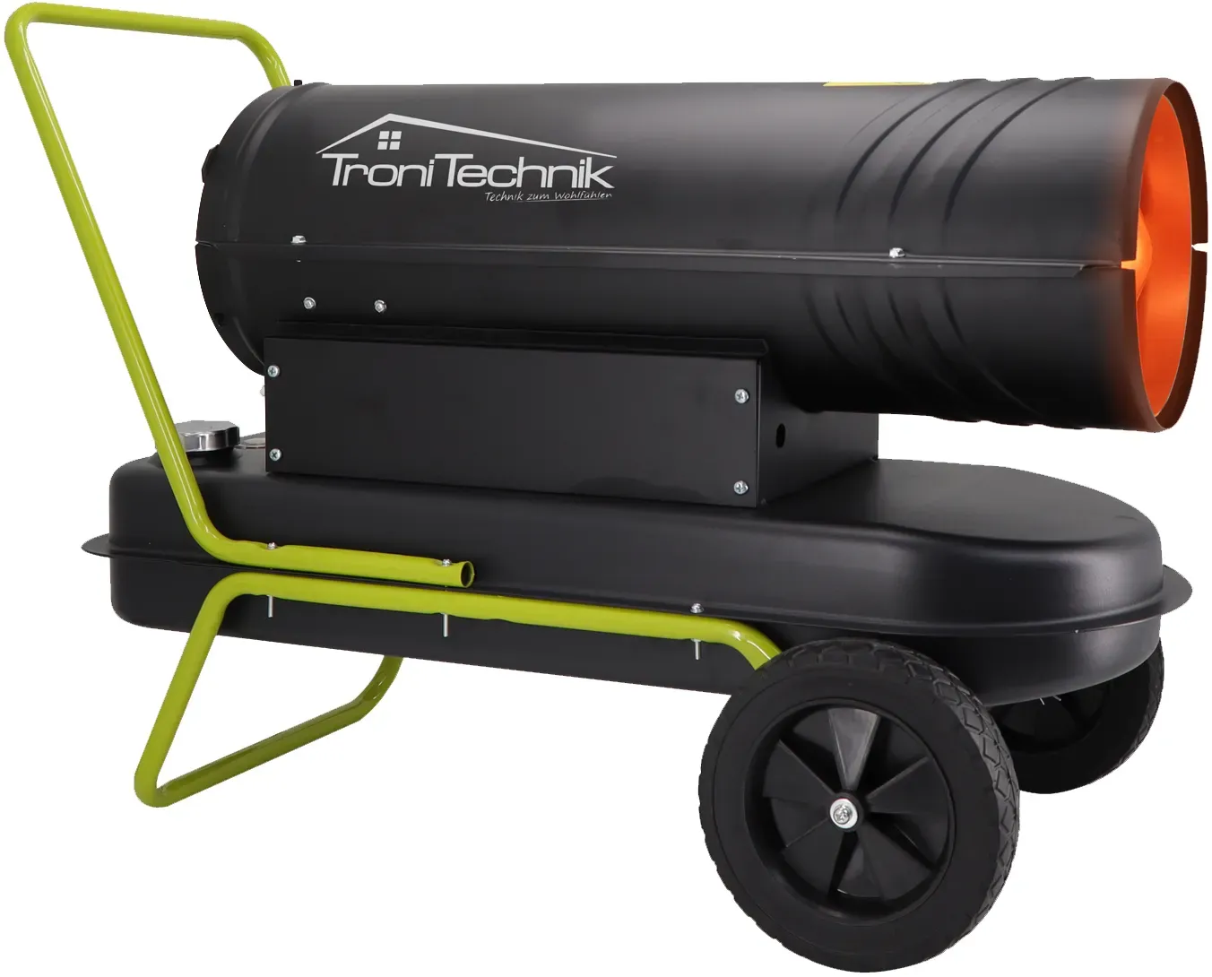 TroniTechnik® TT-HK-242 Heizkanone Dieselkanone Heizlüfter 20kW mit Handgriff, Rohrrahmen und Rädern, Bauheizer,19l Tank