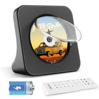 CD Player Tragbar Akku 4000mAh, CDs Players Bluetooth für das Auto, CDs Players mit Lautsprechern, Fernbedienung, Staubschutzhülle, FM-Radio, USB- und AUX-Anschluss, Schwarz CD Spieler