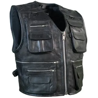 PAULGOS Lederweste Biker Kutte Echtleder BW11 in Schwarz | Gr.: 3XL