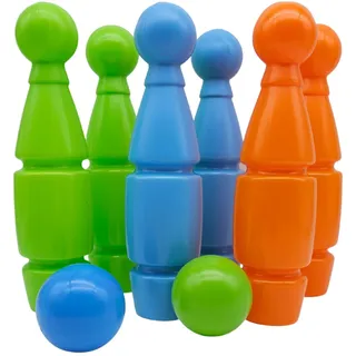 alldoro 60045 Kegelspiel für Kinder, 8 TLG – Kunststoff – 6 Kegel, je 25 cm Pins-Höhe, bunt, mit 2 Kugeln und Tragehilfe