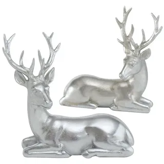 Boltze Hirsch Tobin liegend H 15 cm Kunstharz Silber Stückpreis