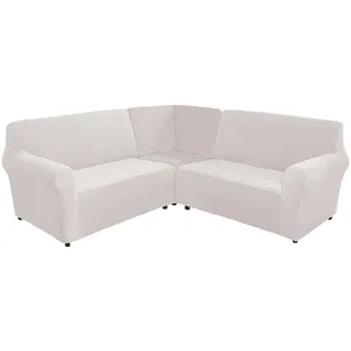 CLGTY 3 Stücke Sofabezug Ecksofa, Samt Bezug Für Ecksofas L-Form Weich Sofahusse Für Wohnzimmer-Weiß-7 Sitzer