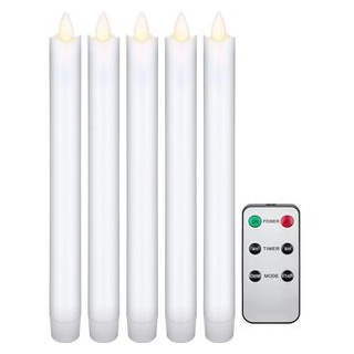 LED-Echtwachs-Stabkerzen inkl. Fernbedienung 5 St. weiß