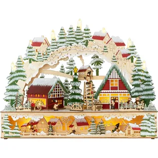 SIKORA LB98 farbenfroher beleuchteter LED Holz Schwibbogen für Weihnachten groß 2 Etagen