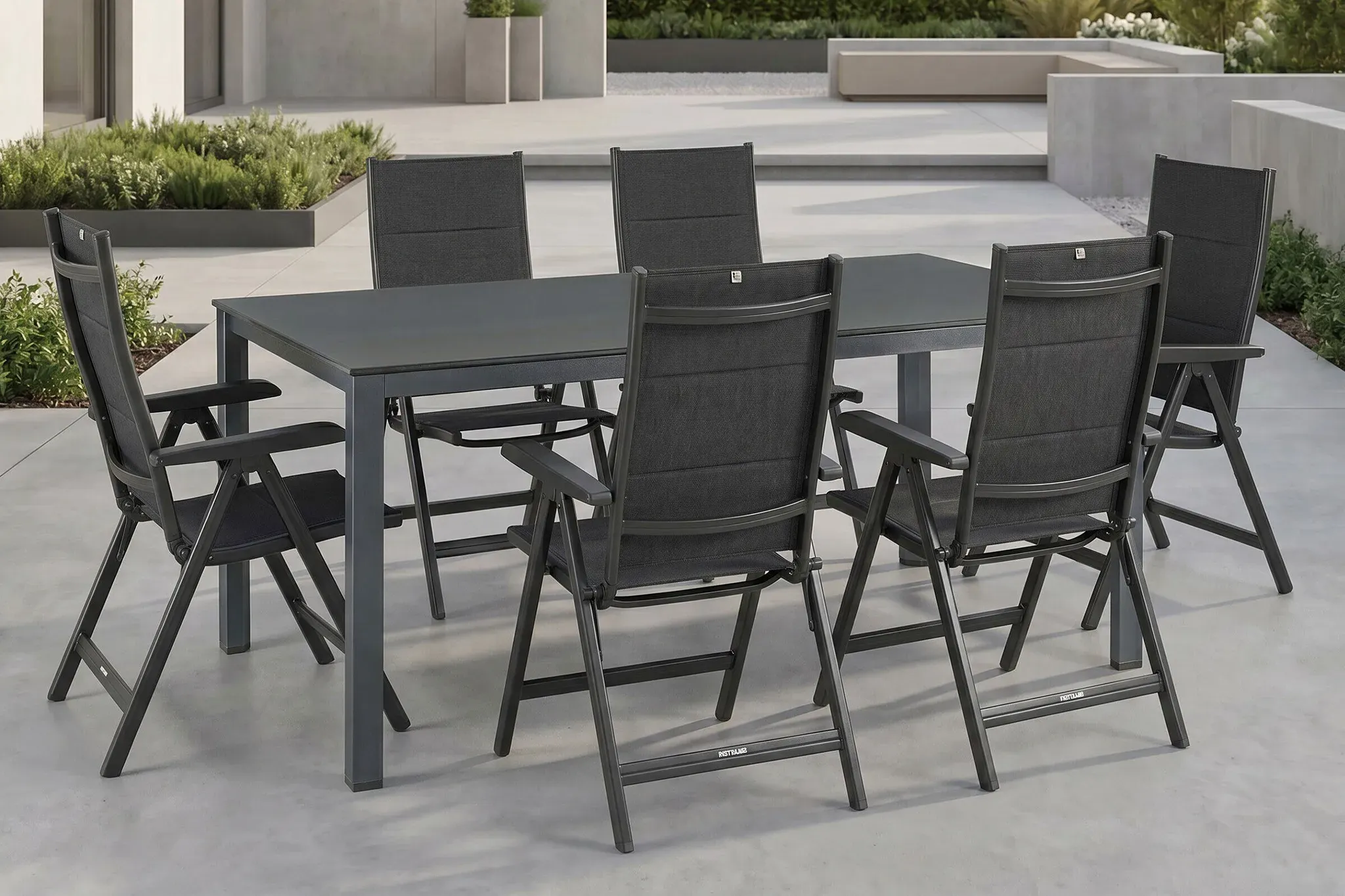 KETTLER KETTALUX-PLUS/Basic Plus Padded Sitzgruppe, anthrazit, Alu/Textilene, Tisch 160x95 cm, 6 Klappstühle