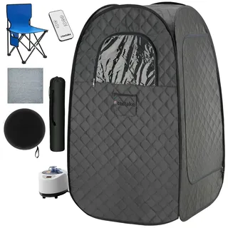 Tectake tectake® Mobile Dampfsauna ThermaLuxe I 2 l Dampfgenerator mit 1000 W, inkl. Fernbedienung, Matte, Klappstuhl und Tragetaschen