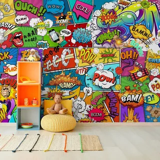 Muralo VLIES FOTOTAPETE 520x318 TAPETE Wandtapeten Jugend Comic Untertitel Dekor Spielzimmer Kinderstube Moderne Wandbilder XXL Wand Dekoration Abstrakt Luxus Br. 520 cm x Hö. 318 cm