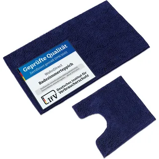 WohnDirect Badematten Set 2 teilig Dunkelblau • WC Vorleger (45x45cm), Badematte (50x80cm) • rutschfest waschbar Badezimmerteppich MIT WC-Ausschnitt