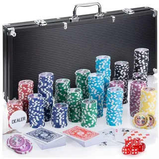 Goods+Gadgets Spiel Goods+Gadgets Profi Poker Set – Pokerkoffer mit 300–500 Chips Zuhause, Pokerset inkl. 300-500 Poker-Chips, Casino für Zuhause schwarz