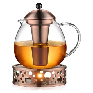 Glastal 1500ml Bronze Teekanne mit Stövchen und Edelstahl Teewärmer