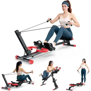 saveyour WARMOUNTS 4-in-1 Rudergerät klappbar, Heimtrainer mit 4 Höhenstufen & LCD-Monitor, bis 120 kg belastbar, Fitness Rower Maschine für Home Gym