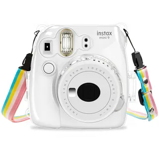 MUZIRI KINOKOO Schutzhülle für Fuji Instax mini 8/mini 8+/mini 9, Transparent Case Crystal Clear Hard Cover Kompatibel mit Fujifilm Instax mini 9 mini 8 mini 8+ mit verstellbarem Gurt