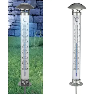 Haushalt-International Flamingo LED-Solar-Thermometer mit Dämmerungssensor 112 cm kaltweiß silber