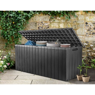 Dynamic24 Rollen Auflagenbox 268L Holz Optik Gartenbox Auflagen Kissen Garten Box Truhe