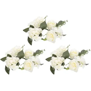 CLISPEED Kerzenkranz 3 Stücke Kerzenring für Stabkerzen Rosen Kerzenkranz Blumekranz Dekokranz Rosenköpfen Kranz Anhänger für Ostern Hochzeit Valentinstag Mittelstücke Tischdeko Weiß