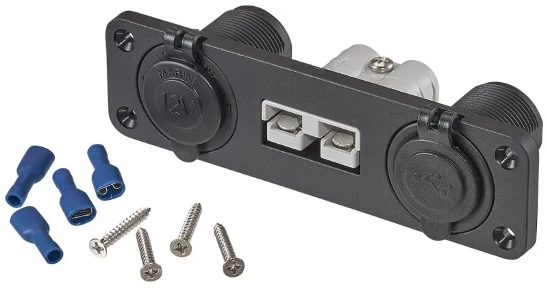 KFZ-Einbaukonsole mit Anderson-Anschluss 50A 12/24V Bordspannungssteckdose und 2x USB-Anschlüssen