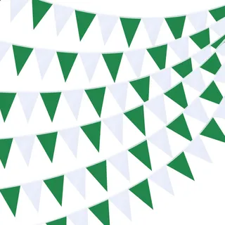 Tatuo Wimpelkette Grün Weiß 50 m mit 150 Wimpeln Große Wetterfest Polyester Grün Weiß Girlande Schützenfest Dekoration Flagge mit Nylonseil für Schützenfest Outdoor Geburtstag Hochzeit Party Deko