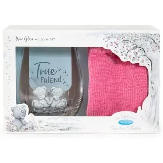 Me To You Tatty Teddy True Friend Geschenkset aus Glas und Socken, offizielle Kollektion, blau, grau, rosa, 2-teiliges Set