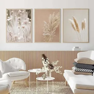 SNQ - Modernes Gemälde, Pampasgraspflanzen, Naturlandschaftsmalerei, getrocknetes Gras, modernes Boho-Botanik-Poster, Wandbilder, Dekor, 3-teilig, 20