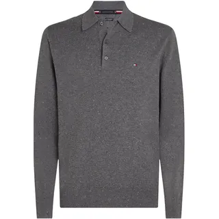 Polokragenpullover TOMMY HILFIGER "PIMA ORG CTN CASHMERE LS", Herren, Gr. S, medium grau heather, Strick, Obermaterial: 92% Baumwolle, 8% Kaschmir, regular fit, Pullover, Flag-Stickerei auf Brust