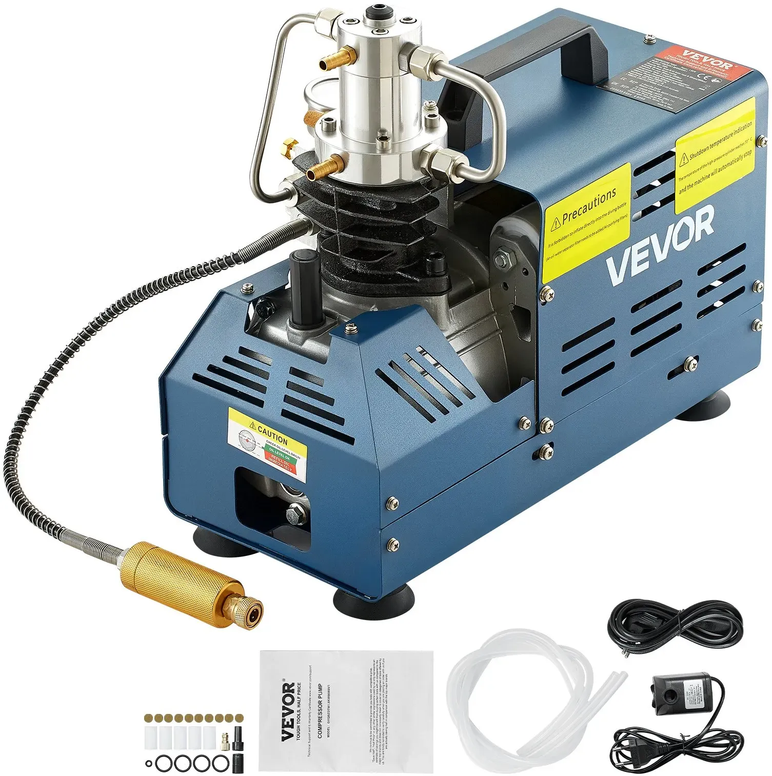 VEVOR Hochdruckkompressor, 4500PSI/30MPA/300BAR Hochdruck-Luftkompressor, 1800W 220V Manueller Stopp Luftgewehrkompressor Geeignet für Paintball-Luftgewehr, PCP-Gewehr, Luftpistole, Tauchflasche