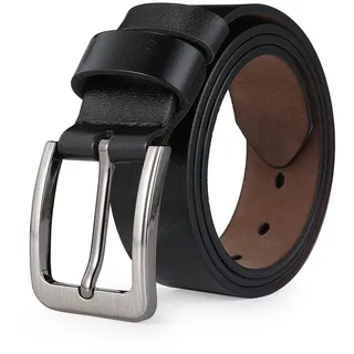 VRLEGEND Ledergürtel Herren 110-175cm Gürtel Leder Jean Business Metall Retro Jeansgürtel Vollrindleder 38mm Breite (140cm, Schwarz) - Taille 46W-49W=Länge 140cm