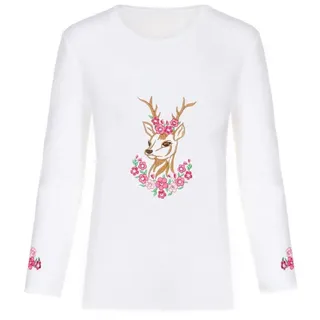 Isar-Trachten Trachtenbluse Longsleeve Kind - BLUMENREHLEIN - weiß/rosa rosa 152