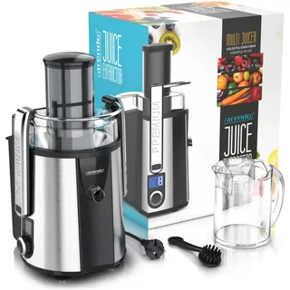 Arendo Zentrifugalentsafter,1000W, BPA Frei, Edelstahl, XXL-Einfüllschacht, Programme, Display, Tropfstopp, Entsafter, Schwarz, Silber