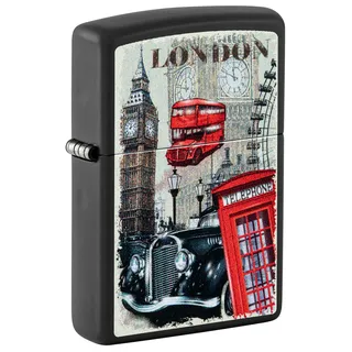 Zippo Sturmfeuerzeug - London, Black Matte, Color Image - Nachfüllbar - Wiederverwendbar - Windfestes Design - Geschenkbox - Made in USA