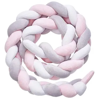 Bettumrandung, Baby Nestchen Bettschlange Babybett Stoßstange Weben Kantenschutz Kopfschutz Dekoration für Krippe Kinderbett (Weiß + Rosa + Grau...