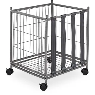 Relaxdays Ballwagen, 4 Rollen, HBT: 60 x 50 x 45 cm, Gitterrollwagen für Fußball, Basketball, Volleyball, Metall, grau