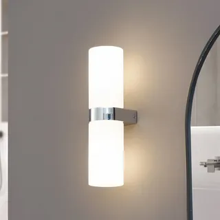 LUCANDE Bad-Wandlampe Basolo chrom, Höhe 31,5cm, Glas, IP44
