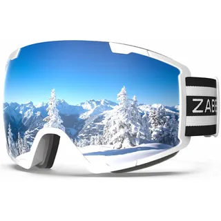 ZABERT Skibrille für Damen Frauen Herren Erwachsene Männer Kinder 10 11 12 13 Jahre, Brillenträger Ski Snowboard Brille Schneebrille Snowboardbrille, Weiß Verspiegelt Silber