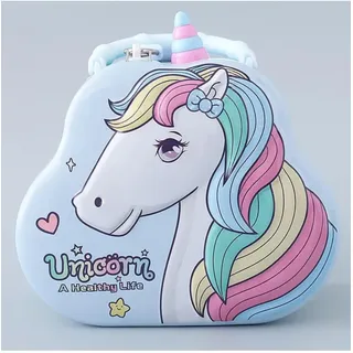 Spardose Einhorn aus Metall mit Vorhängeschloss, lustiges Design, große Größe für Jungen und Mädchen (Blau)