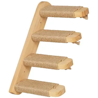 Relaxdays Katzentreppe, Wand, Katzenleiter 4 Stufen, HBT: ca. 29x34x22,5 cm, Zubehör für Kletterwand, Holz & Jute, Natur