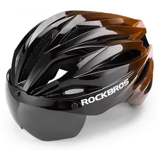 Kask Rowerowy Rockbros Z Szybką, Odpinane Okulary Z Ochroną Uv, Unisex - Czarno-Brązowy