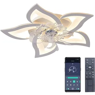 AiPaiTe Leise Deckenventilator mit Beleuchtung, Modern LED Dimmbar Deckenbeleuchtung mit Ventilator, Kreativer 5 Lichter Design Deckenventilator für Schlafzimmer Küche Esszimmer Lampen (Weiß, 69CM)