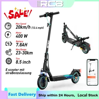 RCB EV85F Elektroroller für Erwachsene, E-Scooter ABE – APP-Steuerung, 400-W-Motor, 7,8-Ah-Batterie, 15 kg Gewicht, 3 Geschwindigkeitsmodi