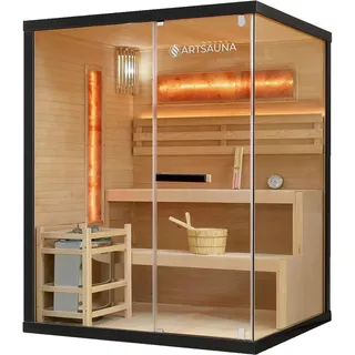 Artsauna Saunakabine Vantaa 150 mit Salzstein - Indoor Sauna für 3 Personen, 4,5 kW Ofen, Glasfront