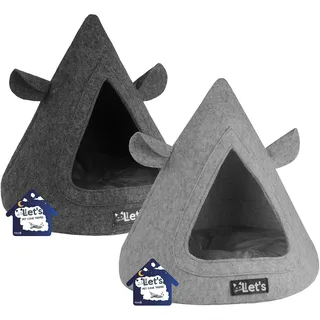 lets sleep Pet Cave Teepee Kissen Pyramiden grau bunt