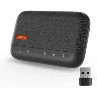 Nuroum A15 Bluetooth Konferenzlautsprecher mit 4 Mikrofonen, 3m 360° Spracherkennung, Rauschunterdrückung, Anschluss per Bluetooth/Dongle/USB-A/C, Kompatibel mit Teams/Zoom für Büro/Home-Office, grau