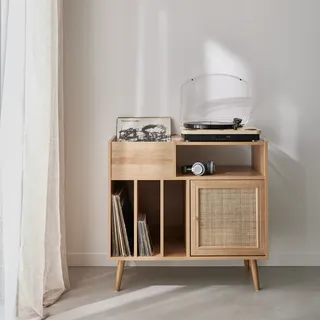 sweeek Schallplattenschrank mit Rohrgeflecht und Holzdekor - sweeek