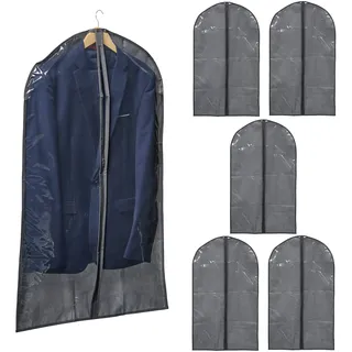Relaxdays Kleidersack 6er Set, mit Reißverschluss, 100 x 60 cm, Vlies, Schutzhülle Anzug, Kleid, Hemd, grau/transparent