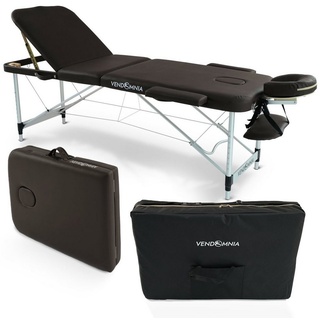 VENDOMNIA Massageliege Mobile Massageliege - Aluminium oder Holzfüße mit 2 - 3 Zonen (Klappbar Massagetisch Massagebett Massagebank Behandlungsliege), inkl. hochwertiger Kopfstütze Tasche Armlehnen braun