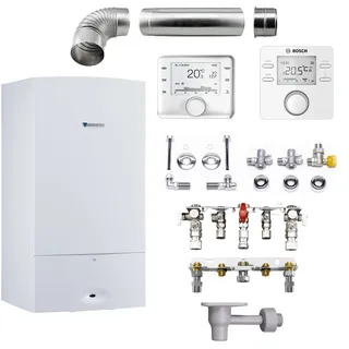 Bosch BOSCH/Junkers Gas-Heizwertkombitherme CerastarComfort ZWR 18-7 KE 23 Erdgas E/H, mit CR 120, & Außenfühler TA, mit Anschlussplatte Aufputz, ohne Abgassystem