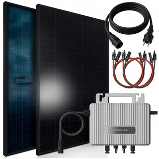sunniva Balkonkraftwerk Full Black Bifacial 800W inkl. Eco Flow Wechselrichter + 2 x 460W Solarpanels