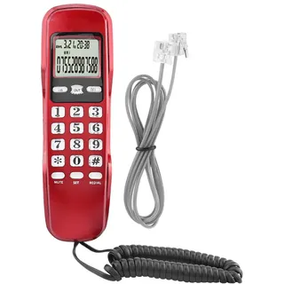 Festnetztelefon, -Wandtelefon Hotel ID für Eingehende Anrufer LCD-Anzeige Festnetztelefon DTMF/FSK Dual-Anrufer-ID Desktop-schnurgebundenes Telefon (Rot)