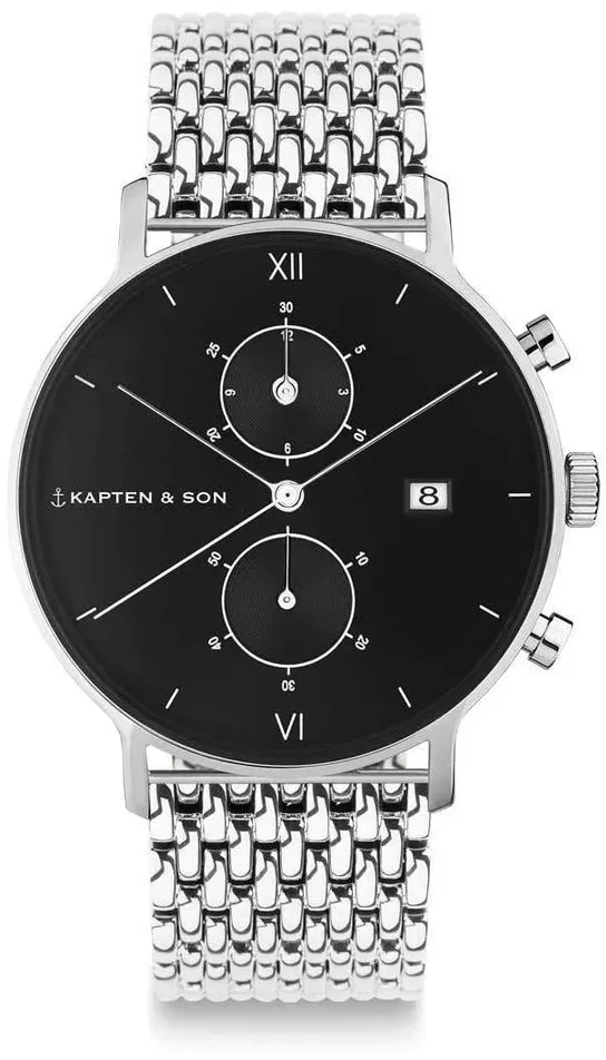 KAPTEN & SON  - CHRONO Silver black Woven Steel